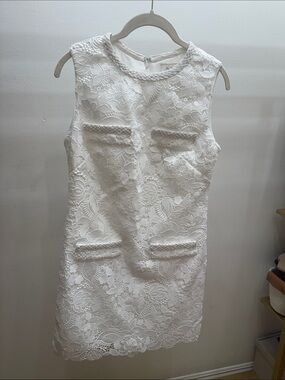 Milly 3d Garden Sleeveless White Lace Shift Mini Dress